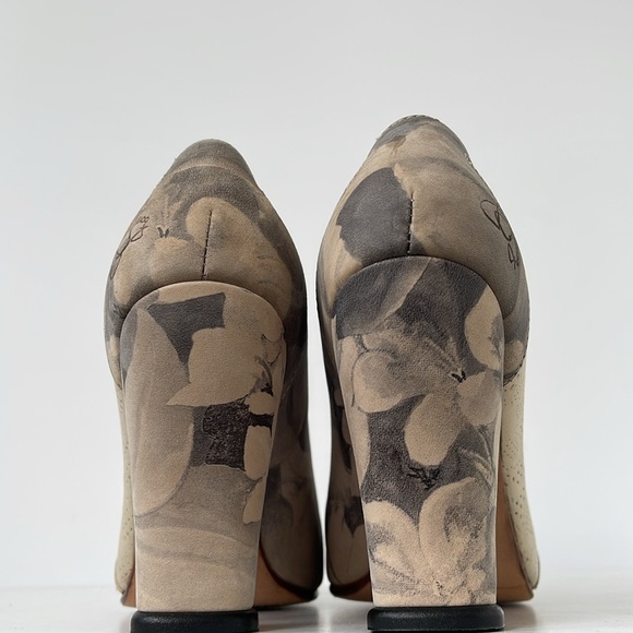 John Fluevog Vintage Floral Leather Booties Block Heel Size 7.5 Rare Art Deco - Picture 8 of 11